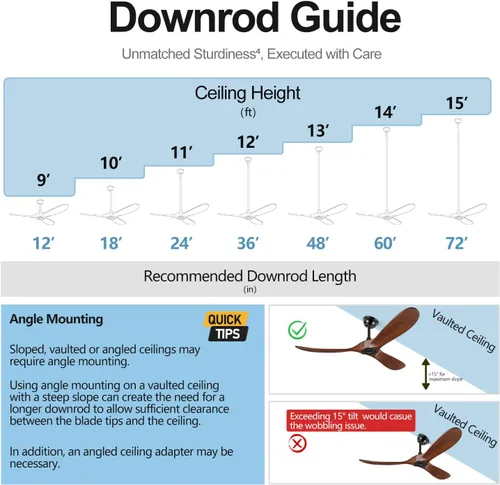 Vista 4 de Varilla descendente de ventilador de techo de 12 pulgadas con cables extendidos, diámetro exterior de 1 pulgada, compatible con ventiladores de Negro