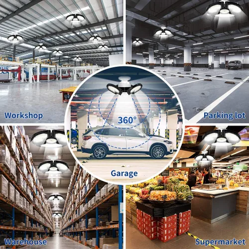 Vista 6 de Luces LED de garaje, 80 W, LED deformable, luces de techo 12000 LM, CRI 80 LED, Luces de Tienda para Garaje, Luces de Garaje con 3 paneles