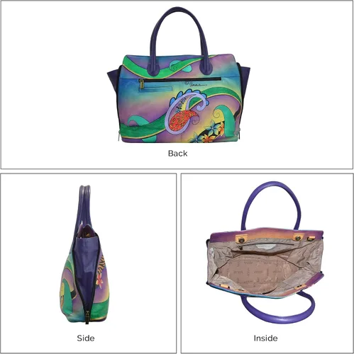 Vista 2 de Anna by Anuschka Hand-Painted Original Artwork, Genuine Leather - Large Expandable Tote