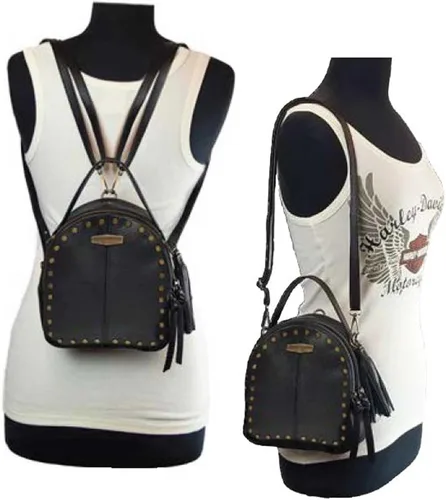 Vista 3 de Harley-Davidson Midnight Rider - Mochila convertible de piel para mujer, color negro