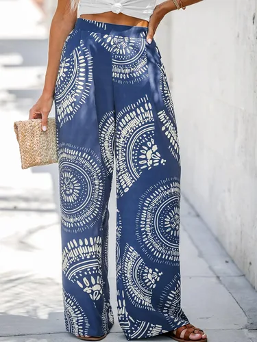 Vista 2 de CUPSHE Pantalones de cintura alta con estampado de mujer Pantalones cortos azules con pierna ancha