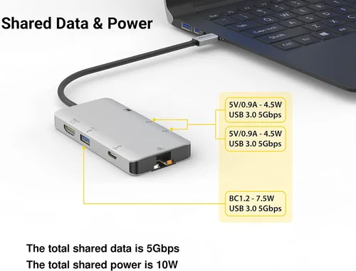 Vista 5 de Estación de acoplamiento USB C Hub 8 en 1 con HDMI 4K, 1 Gbit Ethernet, 3 puertos USB A 3.0, 1 USB-C PD/Data, SD/Micro SD para trabajo y viajes