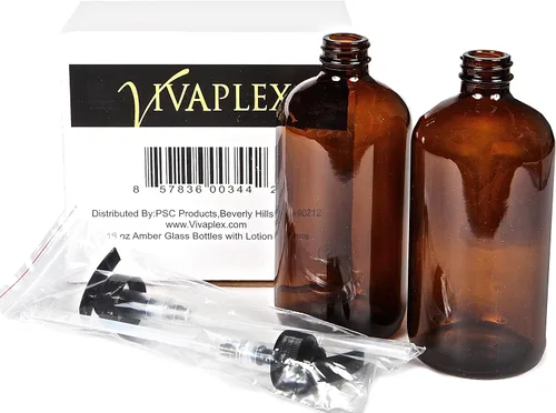 Vista 3 de Vivaplex - Botellas grandes de vidrio ámbar de 16 onzas con bombas de loción negra, paquete de 2
