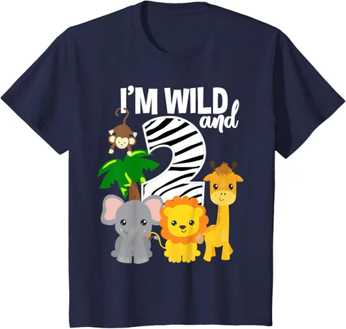 Vista 71 de Camiseta de cumpleaños con temática de zoológico de I'm Wild and 2, Negro, S