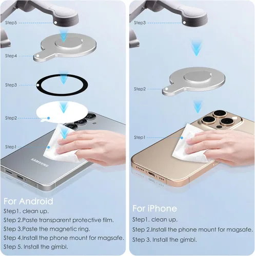 Vista 7 de CloudValley Abrazadera magnética para soporte de teléfono DJI N55 - para Magsafe DJI Osmo Mobile 8/7P/7/SE/6/5/4 adaptador de imanes abrazadera