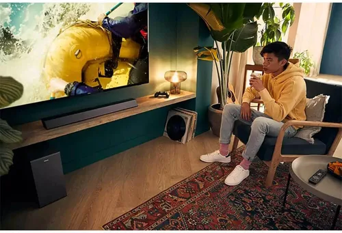 Vista 8 de Philips B7305 Altavoz de barra de sonido Dolby Audio Performance de 2.1 canales y 300 vatios con subwoofer inalámbrico, HDMI ARC (TAB7305)