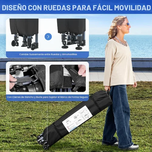 Vista 6 de Yaheetech Tienda de campaña desplegable de 10 x 10 con 2 ruedas integradas para movilidad, resistente al agua y refugio solar instantáneo con bolsa