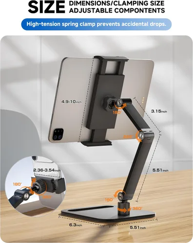 Vista 3 de Soporte para tableta para iPad, soporte de monitor portátil para 15.6 pulgadas, 17.3 pulgadas Aluminum Alloy Foldable Arm Mount with 360° Swivel