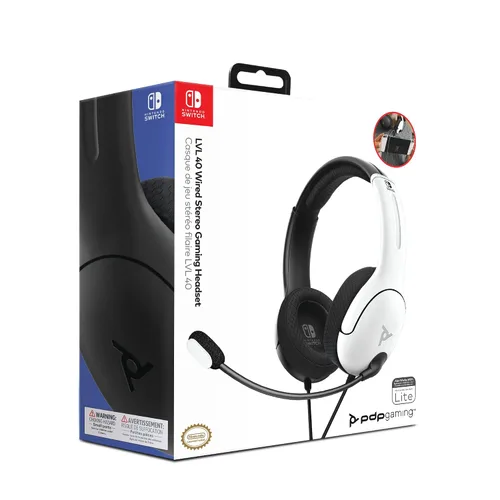 Vista 14 de PDP Gaming LVL40 Stereo Headset with Mic for Switch OLED - Noise Cancelling Microphone - Black White - Nintendo Switch