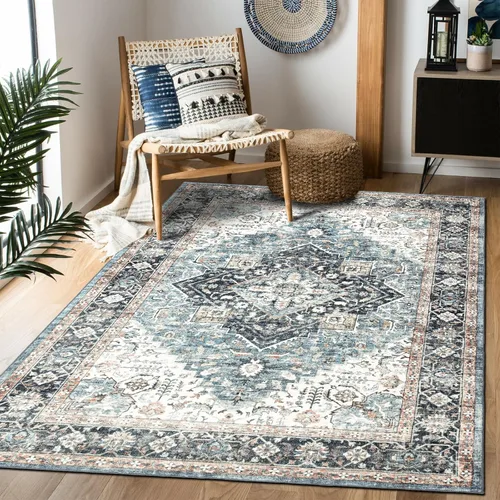 Vista 20 de Alfombra de área de 5 x 7, alfombra bohemia vintage, ultra suave, de pelo bajo, lavable, antideslizante, resistente a las manchas, alfombra impresa