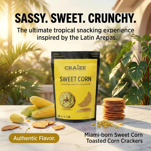 Vista 3 de Craize Sweet Corn Crisps Galletas de maíz tostadas sin gluten, veganas, kosher, 4 onzas cada una