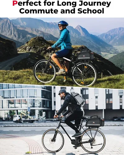 Vista 7 de KEMIMOTO Bolsa de 20L para Bicicleta con Portaequipajes Trasero con Funda Impermeable, Bolsa de Maletero de Bicicleta de Cuero de Carbono Alforja