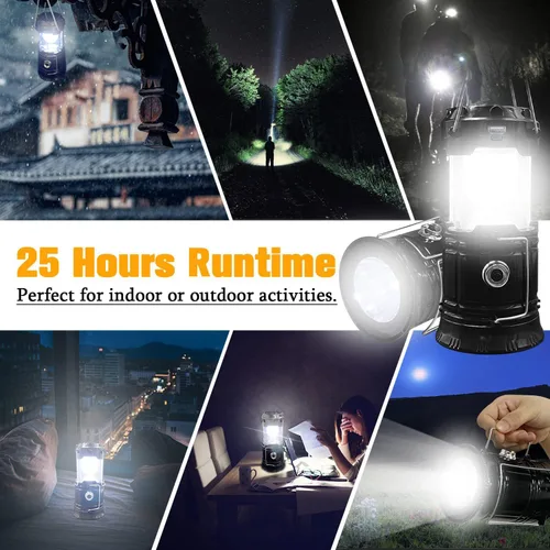 Vista 4 de Linterna LED plegable portátil para campamento, XTAUTO ligera, impermeable, solar, recargable, USB, kits de supervivencia para interiores