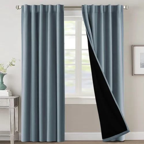 Vista 50 de H.VERSAILTEX Cortinas 100% opacas para dormitorio con forro negro, cortinas de oscurecimiento de habitación completa, con aislamiento térmico