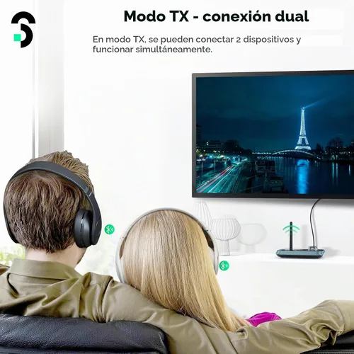 Vista 3 de SOOMFON Transmisor Bluetooth para TV 3 en 1, receptor transmisor Bluetooth 5.0 para TV a 2 auriculares con pantalla LCD volumen ajustable