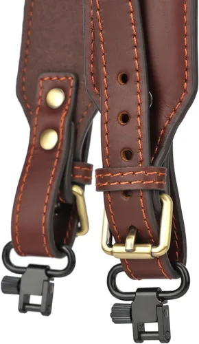 Vista 4 de TOURBON Correa de cuero para escopeta de rifle largo ajustable con o sin giros 1.77" Wide, Non-slip Suede Interior, Metal Buckles with Slots, with