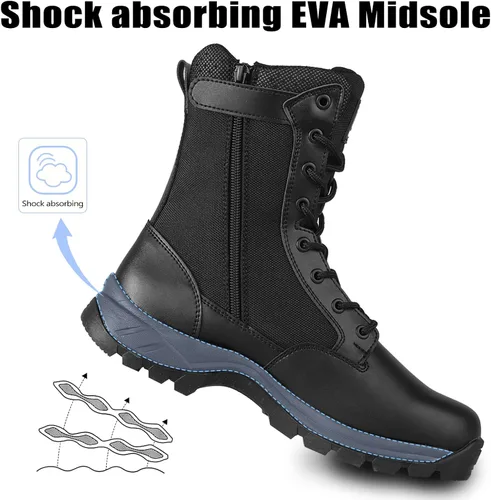 Vista 5 de Botas tácticas militares ligeras para hombres, duraderas YKK con cremallera lateral para policía, ejército, combate, selva, transpirables, cómodas