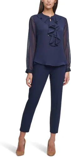Vista 4 de Tommy Hilfiger Women's Classic Long Sleeve Ruffle Front Blouse
