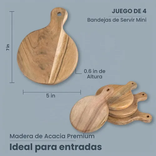 Vista 2 de TFLC - Juego de 4 mini tablas de embutidos, 7 x 5 x 0.6 pulgadas de grosor Natural