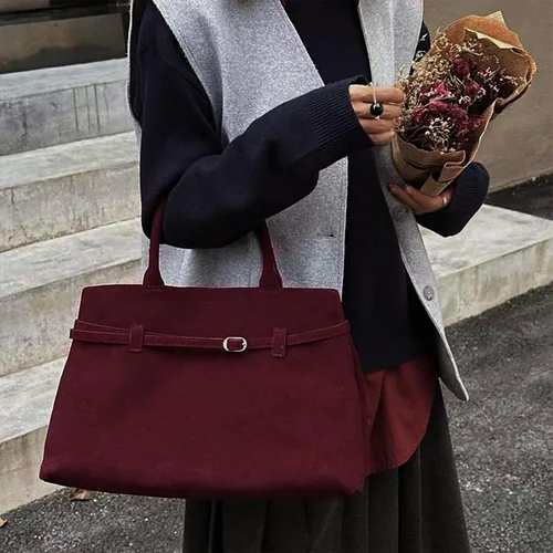 Vista 4 de Claret Vintage Suede Tote, bolso de hombro con asa superior, bolso de viaje de compras
