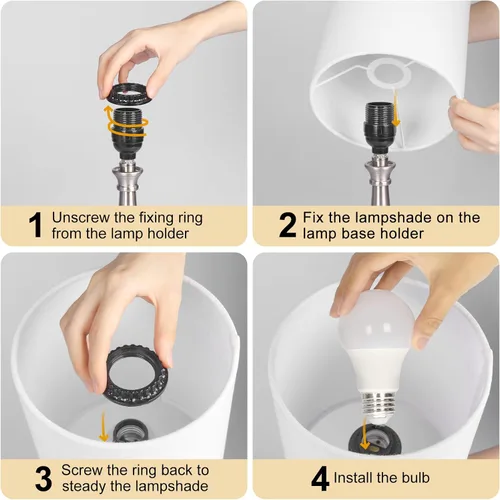 Vista 6 de Lámpara de mesa con control táctil, lámpara de noche regulable de 3 vías, lámpara de luz simple con pantalla de lámpara blanca y base de metal