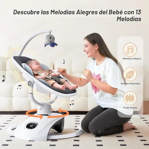 Vista 3 de VaVaSoo - Columpio eléctrico para bebés Mamroo 6 Motion Automatic Newborn para niña y niño regalo con control remoto, 5 velocidades, 13 melodías