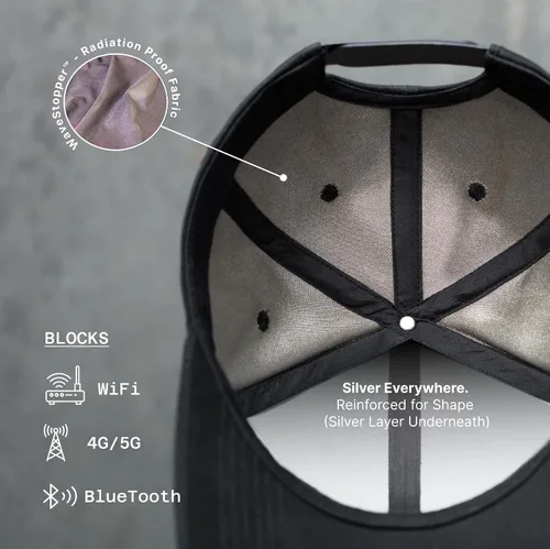 Vista 2 de Lambs HAVN Gorra a prueba de EMF - Wavestopper Silver Tech - Bloquea el 99% de los campos electromagnéticos de WiFi, 5G, teléfonos, Bluetooth