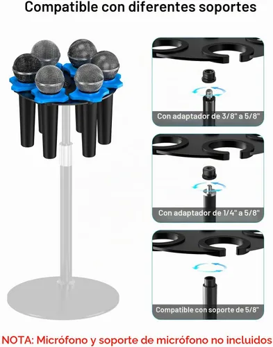 Vista 5 de Soporte universal de aluminio para micrófono, capacidad para 6 micrófonos