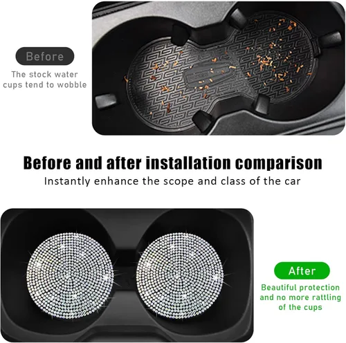 Vista 4 de Ziciner 2 unidades de posavasos de auto con brillantes, 2.73 pulgadas, antideslizantes, inserto para tazas, tapete de copa de auto con cristales