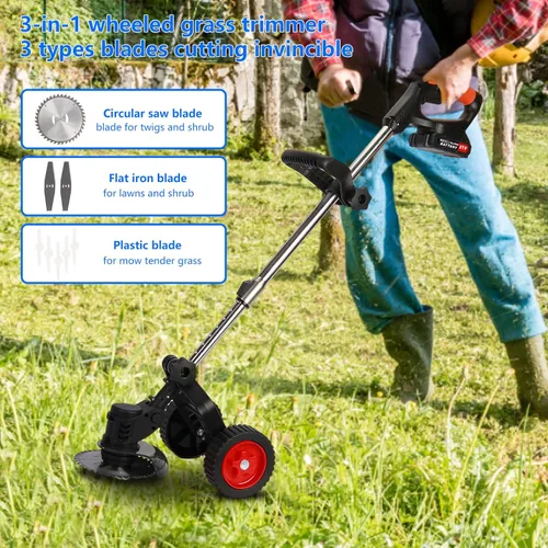 Vista 2 de Weed Eater, 3 en 1 inalámbrico Wacker - Cortadora de césped eléctrica con batería de 21 V 2000 mAh para jardín y patio con rueda (negro EE.UU.)