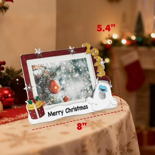 Vista 3 de Marco de Fotos Navideño 4x6 - Marco de Fotos 2025 de Metal con Vidrio de Alta Definición, Decoración del Hogar, Regalos de Navidad, Adornos