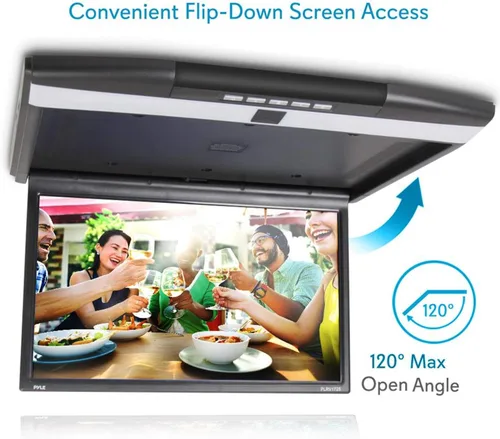 Vista 4 de Consola Pyle para techo de coche, con pantalla LCD abatible, panel de control con reproductor de TV HDMI con transmisor IR integrado