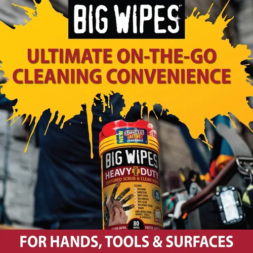 Vista 46 de BIG WIPES Recipiente multisuperficie resistente, paños de limpieza súper absorbentes para manos, superficies y herramientas, recipiente de 80