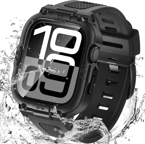 Vista 21 de Goton Estuche impermeable 3 en 1 con correa para Apple Watch con protector de pantalla de vidrio templado incorporado de 40 mm, cubierta frontal