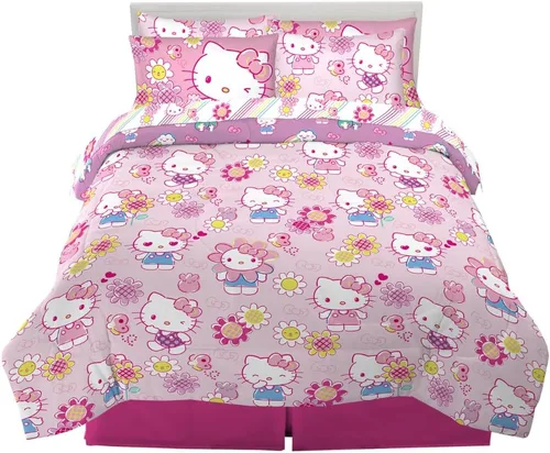Vista 29 de Franco - Juego de edredón y sábanas supersuaves con funda para niños, 5 piezas, tamaño individual, Hello Kitty