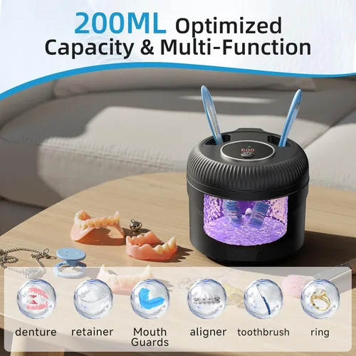 Vista 5 de Limpiador ultrasónico de retenedores, máquina limpiadora de retenedores de 45 kHz para dentaduras, protectores bucales, alineadores, frenos