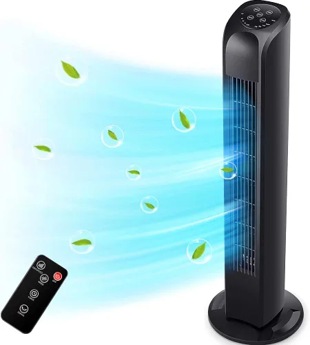 Vista 10 de Uthfy Ventilador de torre oscilante para dormitorio, ventilador de pie portátil con control remoto, 3 modos, 3 velocidades, temporizador de 7.5