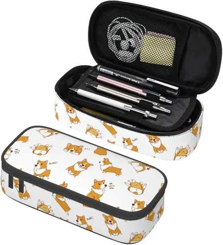 Vista 6 de FyLybois Estuche para lápices de perro de gran capacidad, bolsa con cremallera, bolsa estacionaria para organizador de oficina universitaria
