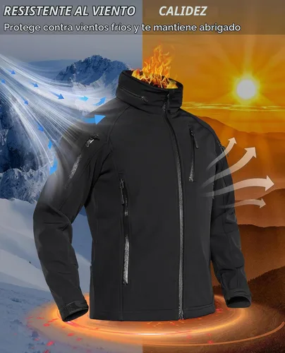 Vista 3 de TACVASEN Chaqueta con capucha Softshell Tactical impermeable con forro Negro