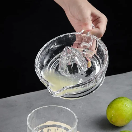 Vista 6 de Exprimidor de cítricos con mango y boquilla de vertido, exprimidor manual de vidrio para limón pequeño y naranja pequeña
