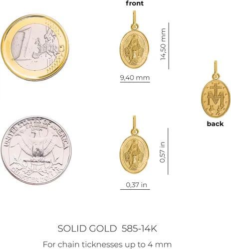 Vista 5 de forme di Lucchetta - pequeño dije colgante de medalla milagrosa de oro de 14 K - Fina joyería católica italiana - Dije para collar de la Bendita