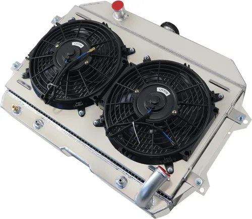 Vista 4 de Radiador para 1970-1974 Datsun 240Z 260Z 2.4L 2.6L L6 Gas, radiador de aluminio completo de 3 filas + 2 ventiladores de 10 pulgadas + cubierta + kit