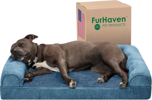 Vista 32 de Furhaven - Cama ortopédica para perros, estilo sofá, acolchada, con funda extraíble y lavable, marrón tostado, tamaño jumbo (XL)