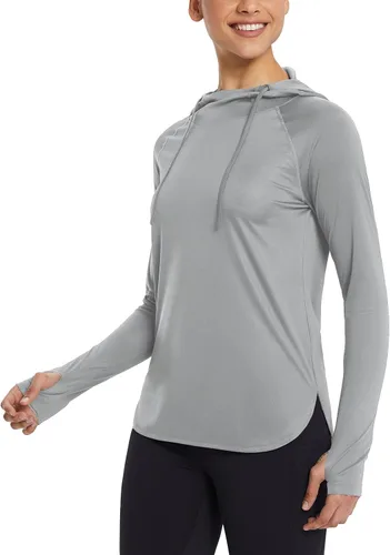 Vista 2 de baleaf Camiseta de protección solar con capucha para mujer, con protección solar UPF 50+, manga larga, protección UV, protección contra erupciones