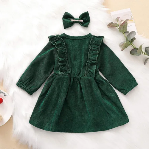 Vista 3 de Karuedoo Kids Toddler Baby Girl Corduroy Ruffle Long Sleeve Dress Princess Party Dress Fall Winter Skirt Outfit