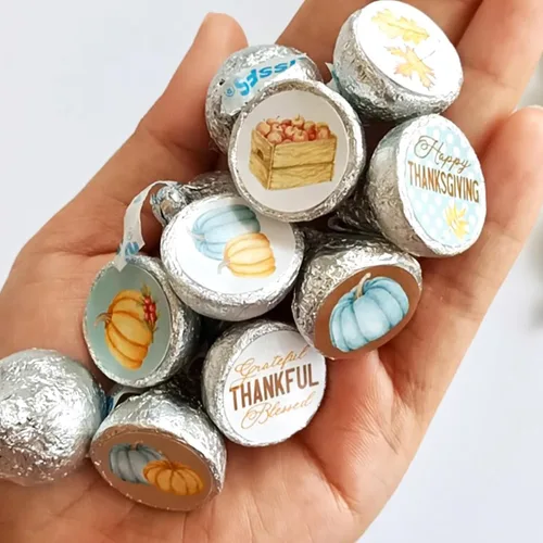 Vista 4 de Etiquetas de Acción de Gracias de otoño para Hershey's Kisses Chocolates - Calcomanías de caramelo de cosecha de otoño - Juego de 240