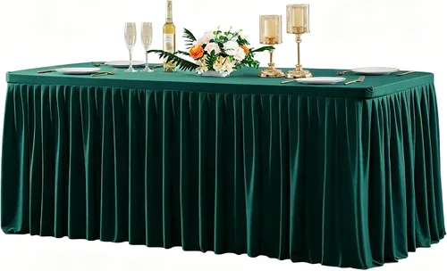 Vista 21 de Manteles de poliéster negro para mesas rectangulares de 4 pies, cubierta de mesa ajustada sin arrugas con falda de mesa plisada con volantes