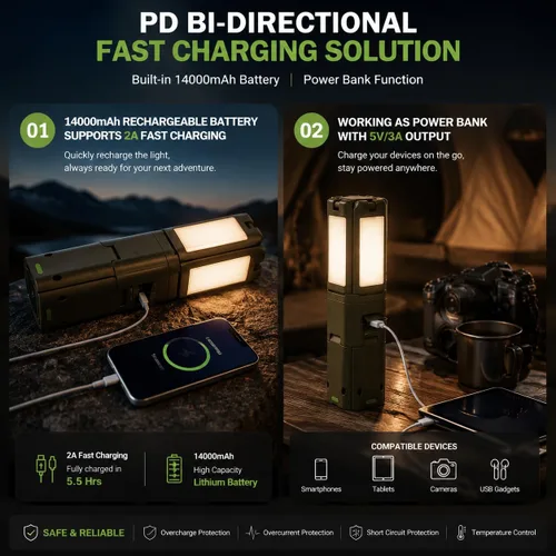 Vista 4 de IPARTS EXPERT Luces telescópicas para campamento recargables de 14000 mAh, luces magnéticas recargables para camping, linterna telescópica IPX5