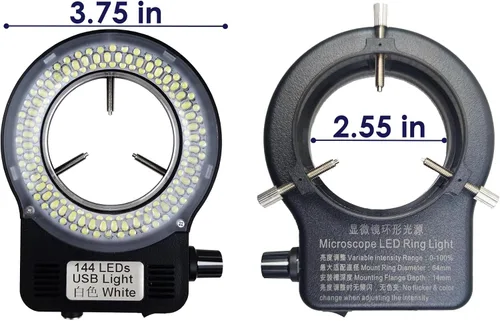 Vista 5 de Iluminador de luz de anillo LED para microscopio, 144 burbujas LED para laboratorio monocular binocular trinocular estéreo microscopio cámara