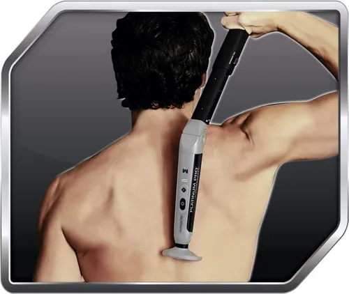 Vista 2 de Platinum Pro by MANGROOMER Nueva afeitadora de espalda con 3 cabezales flexibles de amortiguador, bisagra eléctrica, mango de alcance extremo